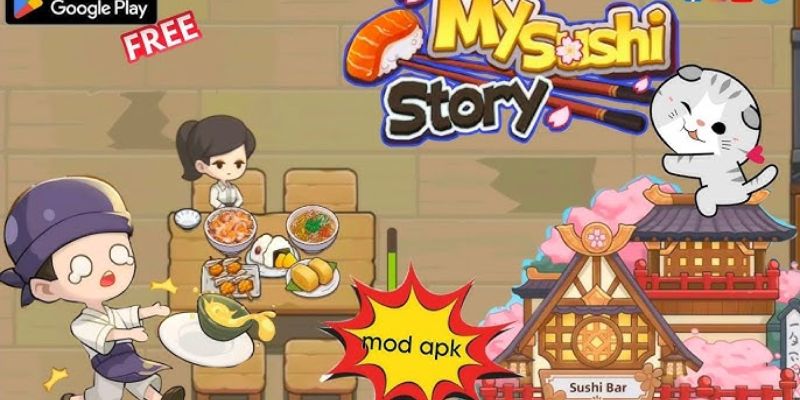 Giao diện game My Sushi Story với các tính năng MOD như vô hạn kim cương và tiền.