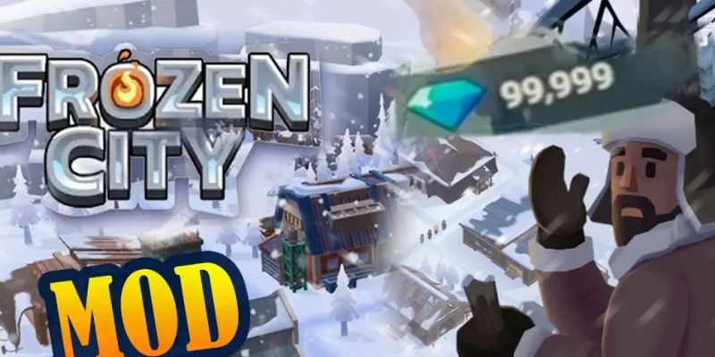 Giao diện game Frozen City với tính năng vô hạn tiền và gỡ quảng cáo.